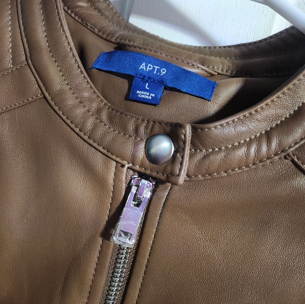 Motorcycle Faux Brown Leather Womens Coat Jacket - Size Large - NWT - APT 9 - Picture 3 of 5